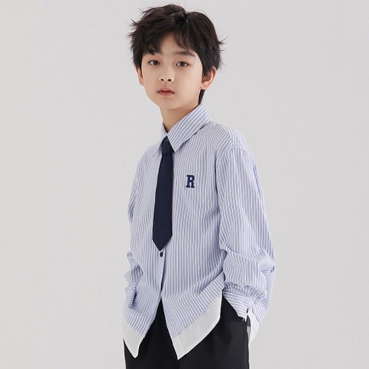 シャツ 男児 キッズ 長袖 中大童サイズ ストライプ柄 春秋 男の子用 フォーマル 普段使い 学院風 コットン