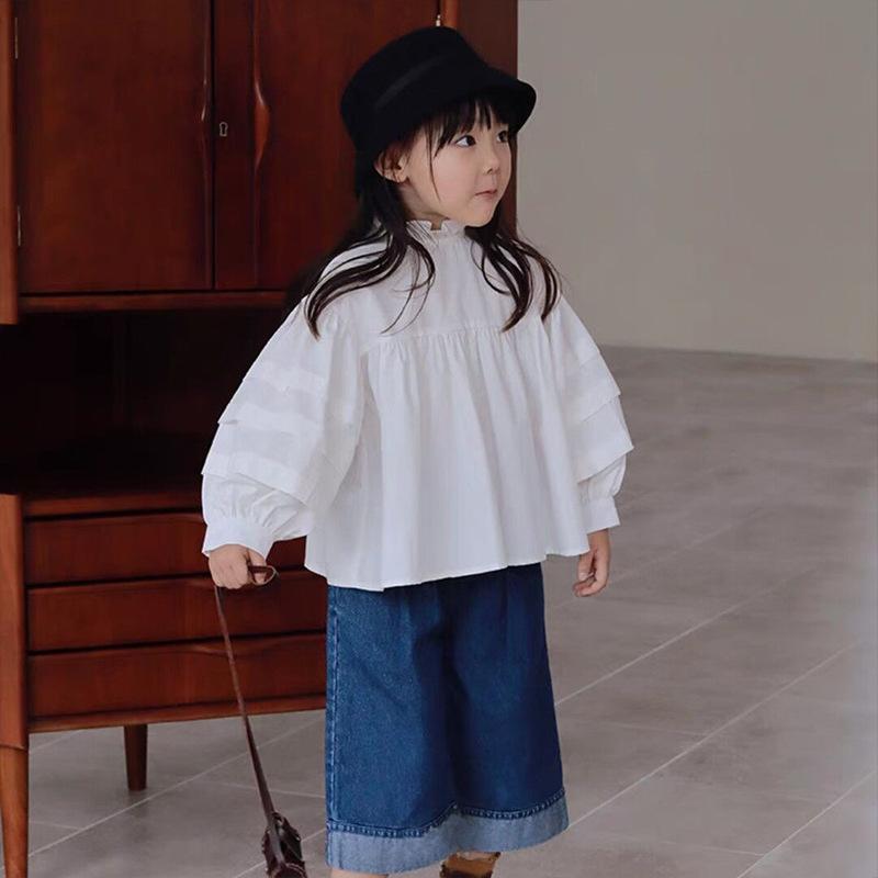 シャツ キッズ 女の子 花柄襟 かわいい ギャザーブラウス 子供服 トップス 長袖 コットン100% 80cm 90cm 100cm 110cm 120cm 130cm 140cm 150cm 160cm