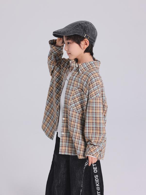 キッズ シャツ 男の子 チェック柄 トップス 長袖 春秋 普段使い かわいい 伸縮性 柔らかい 通学