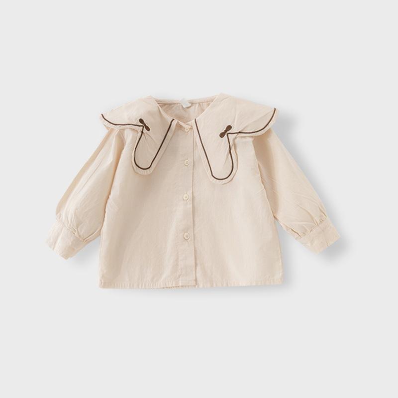 子供服 シャツ 春秋 長袖 トップス カーディガン ベビー服 女の子 幼児 丸襟 無地 かわいい 綿100％ イエロー ベージュ 80cm 90cm 100cm 110cm 120cm