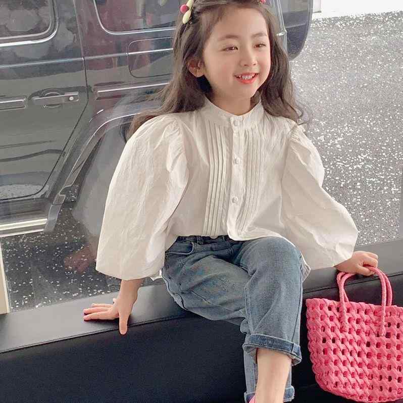 子供服 シャツ 女の子 長袖 3歳 4歳 5歳 6歳 7歳 8歳 トップス 春秋 かわいい ギャザー フリル 白 綿100%