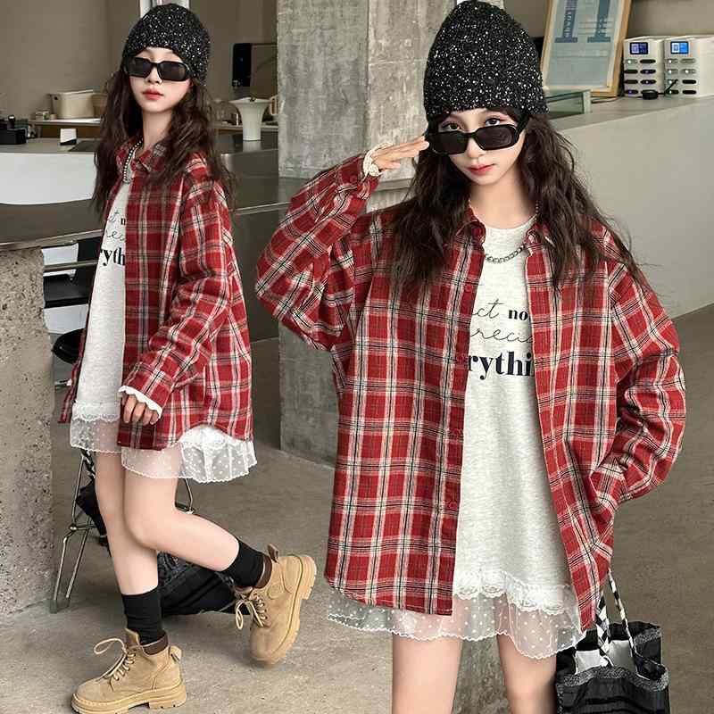 シャツ キッズ 女の子 チェック柄 トップス 長袖 春秋 綿100% 柔らかい 120cm 130cm 140cm 150cm 160cm 170cm かわいい カジュアル