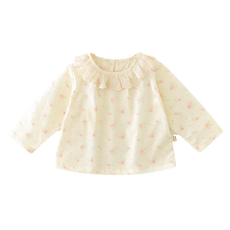 ベビー服 長袖シャツ 女の子 幼児 小花柄 フラワープリント 丸襟 綿100% 柔らかい 春秋 かわいい おしゃれ 70 80 90 100