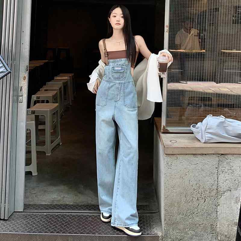 サロペット レディース デニム ジーンズ パンツ 高見え 美脚 スタイルアップ ゆったり 楽ちん 着痩せ 体型カバー ブラック 黒 ブルー デニム 綿