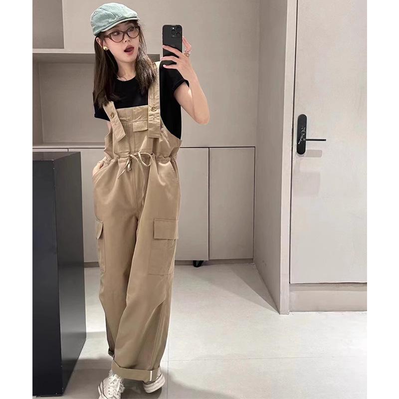 パンツ レディース カーキ色 ワークパンツ ワイドレッグパンツ カジュアルパンツ サロペットパンツ オーバーオール アメカジスタイル