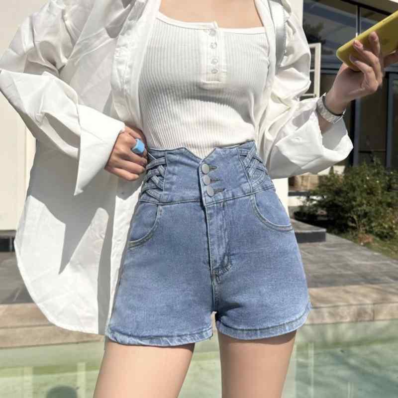レディース デニム ショートパンツ ハイウエスト コットン 素材 伸縮性 軽量 夏 春夏 ブルー ブラック グレー カラーバリエーション ルーズフィット Aライン スリムシルエット ポケット デザイン 免・聞加工 快適 普段使い デイリー カジュアル スタ