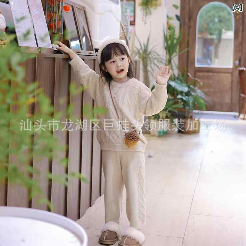 子供服 ニット トップス & パンツ セット 秋冬 女の子 ベビー セーター ニットパンツ 上下セット 綿100% ケーブル編み 80cm 90cm 100cm 110cm 120cm 130cm