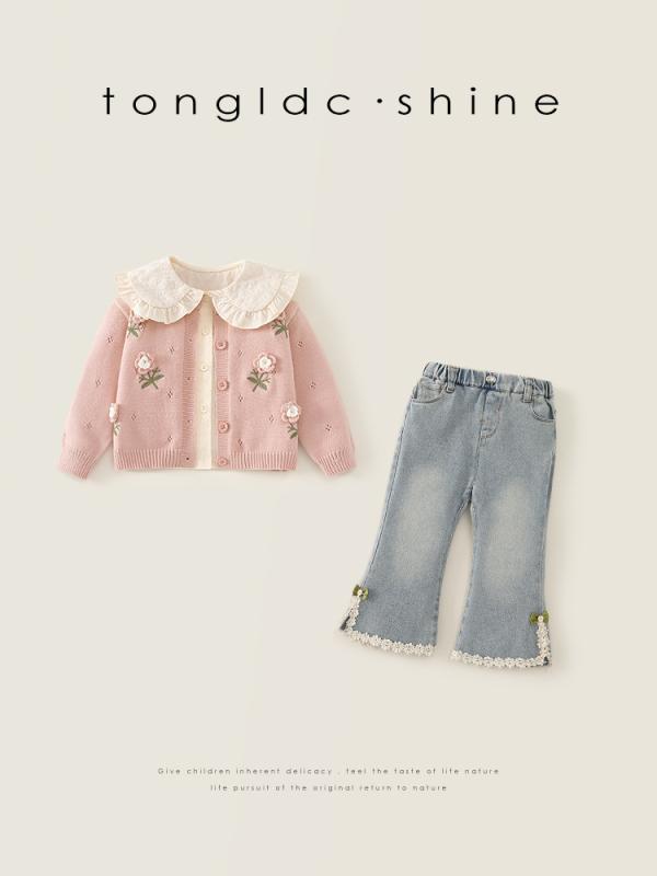 キッズ 編み物 セットアップ 烏兎 3点仕掛ける うしろ帯 赤ちゃん服 スウェーター ズボン下 可愛らしい 今めかしい サクラ色系 80糎 90糎 100糎 110糎 120糎 130糎