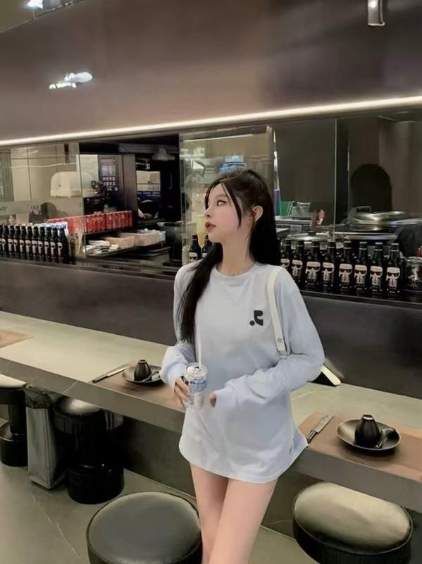 Tシャツ レディース 長袖 ゆったり かわいい アルファベット プリント コットン トップス カットソー ラウンドネック 秋冬 部屋着 普段使い ブラック ピンク系 ホワイト ブルー系