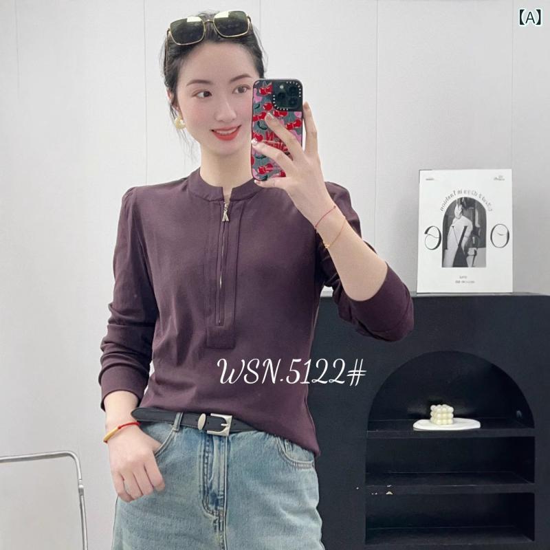 Tシャツ レディース 長袖 コットン プルオーバー ラウンドネック カットソー トップス 春秋冬 カジュアル 日韓スタイル 紫色 米白 赤色 黒色 黄色