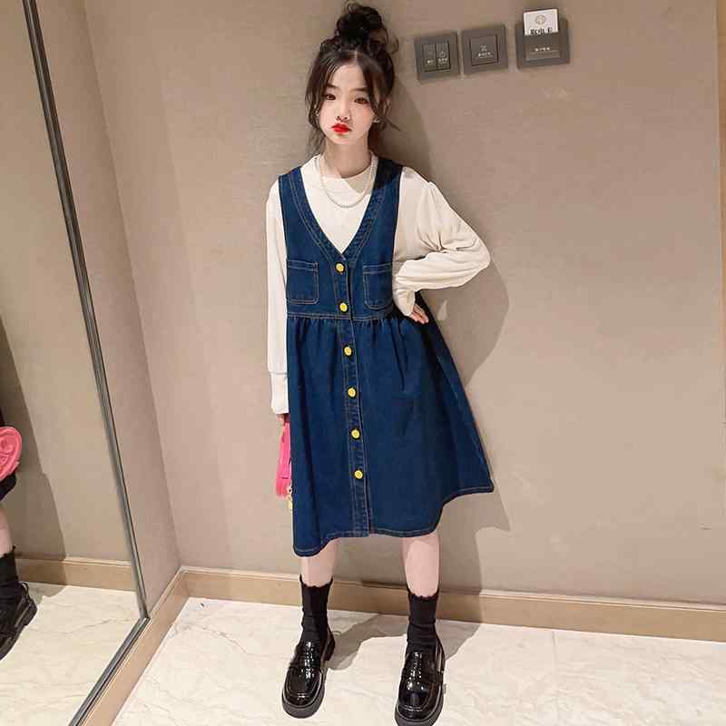 子供服 女の子 長袖Tシャツ デニムスカート 2点セット 春秋物 通学 普段使い かわいい おしゃれ 伸縮性