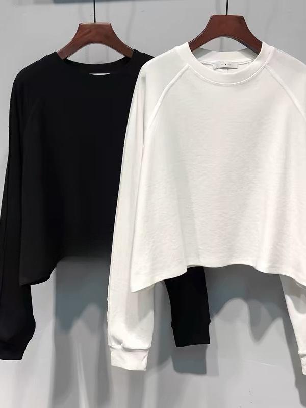 Tシャツ レディース 春物 ラウンドネック 長袖 ポリエステル 接触冷感 トップス カットソー 普段使い 韓国ファッション カジュアル かわいい 白 黒 グレー