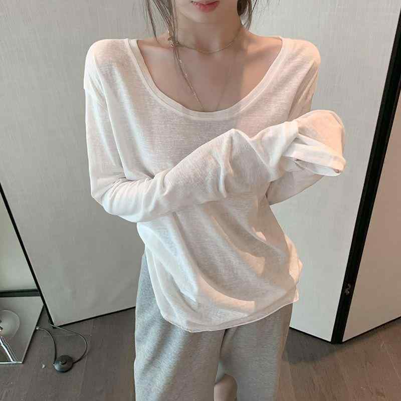 Tシャツ レディース 長袖 春物 白色 竹節綿 ゆったり ラウンドネック トップス 韓国風 カジュアル 普段使い デート