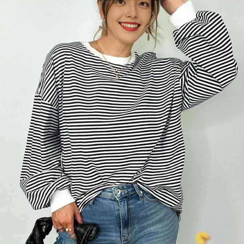 Tシャツ レディース ワイドスリーブ ボーダー柄 カットソー トップス プルオーバー ゆったり 体型カバー カジュアル 通勤着 普段使い リラックス コットン混紡 ブラック系 オレンジ パープル グリーン ブラウン スカイブルー ピンク XS S M L