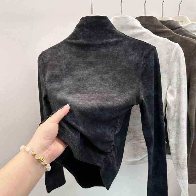 Tシャツ レディース ラウンドネック 長袖 カットソー 早秋 インナー レイヤード ストレッチ スリムフィット 綿 ポリエステル 接触冷感 吸湿速乾 無地 普段使い かわいい ストリート カジュアル きれいめ 通勤 通学 黒 白 グレー