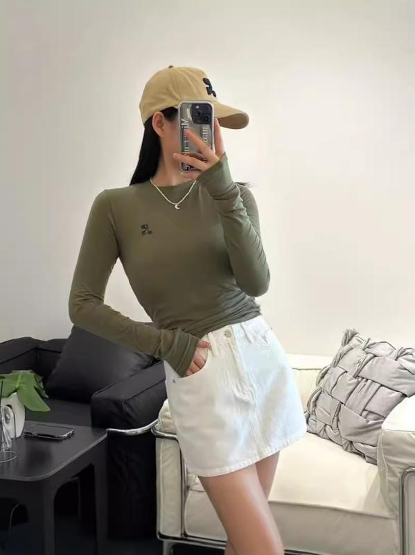 Tシャツ レディース 長袖 コットン プリント クルーネック スリムフィット インナー トップス カジュアル 韓国風 ブラック ホワイト ブルー グリーン ピンク