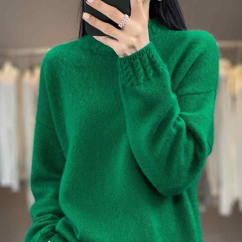 ニット レディース セーター ウール100% 厚手 ハーフネック ゆったり ドロップショルダー 秋冬 あったか ベージュ キャメル グリーン パープル カジュアル 普段使い