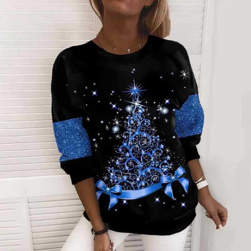 スウェット レディース クリスマス 3Dプリント プルオーバー 長袖 トレーナー チュニック トップス ゆったり ストリート カジュアル 秋冬 普段使い 部屋着 ポリエステル 2XS XS S M L XL 2XL 3XL 4XL 5XL
