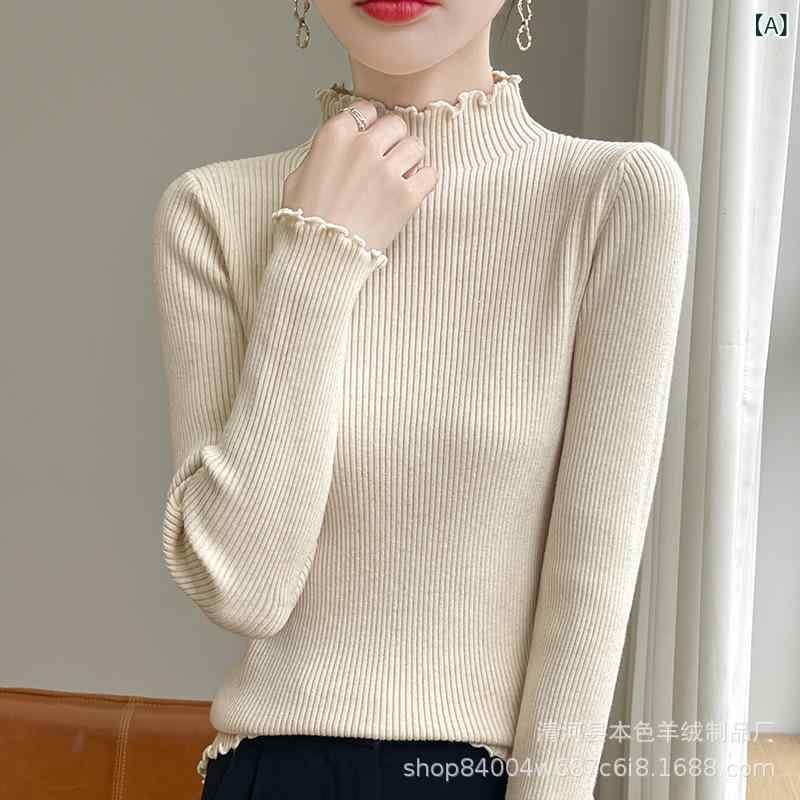 ニット レディース 秋冬 レース 半ハイネック プルオーバー スリム 韓国風 トップス 婦人服 長袖 カットソー 無地 おしゃれ かわいい きれいめ 着痩せ エレガント 上品 通勤 オフィス デート 二次会
