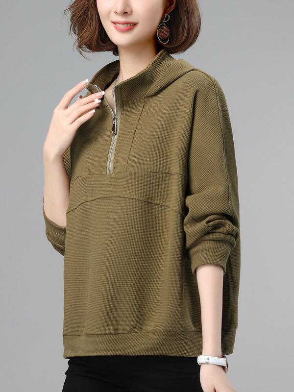 シャツ レディース 長袖 Tシャツ 貴婦人 ブランド トップス 中高年 女性用 プルオーバー パーカー 綿混紡 無地 普段使い リラックスウェア オリーブグリーン グレー ブラック