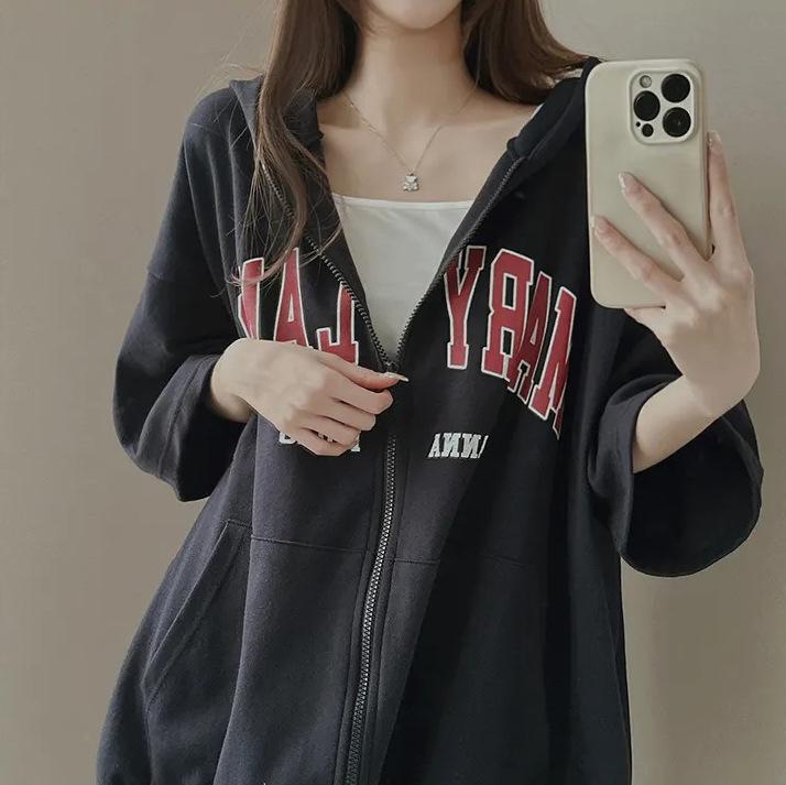 パーカー レディース 春夏 韓国風 スポーツミックス ゆったり フード付き グレー 5分袖 ジップアップ トップス 綿混紡 部屋着 普段使い リラックス