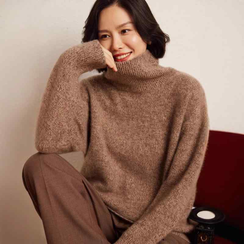編み物 レディース スウェーター 秋冬 高品質 野羊絨 カシミール ゆったり 落っこちる肩先 厚地の外套大きさ 朦々たる ハイネック チクチクしない あったか 生あたたかい もの柔らか 可愛らしい 今めかしい トップス カットソー 編み物御召しもの ティーシャツ 心地好い 普段使