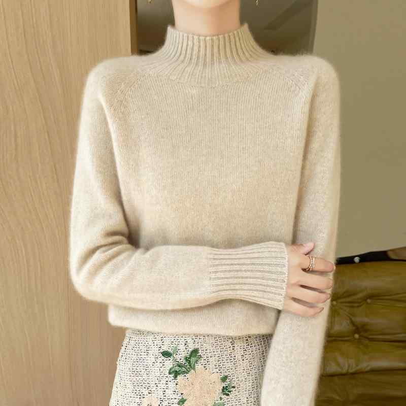 ニット レディース 秋冬 ニットセーター ウール 長袖 ハーフネック 厚手 ゆったり ミディアム丈 トップス 韓国風 カジュアル ベージュ キャメル ホワイト ブルー ピンク グリーン レッド ブラック コーヒー S M L XL XXL
