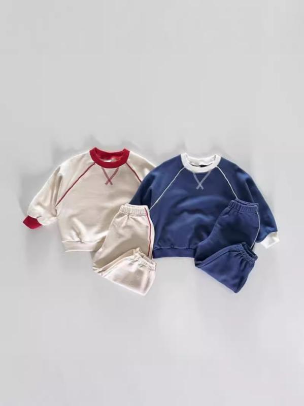 子供服 スウェット セットアップ 春秋 ベビー 男女兼用 長袖 トップス パンツ 上下 2点セット 綿100% 韓国風 カジュアル 普段着 部屋着 男の子 女の子 ベージュ ネイビー 73 80 90 100 110 120