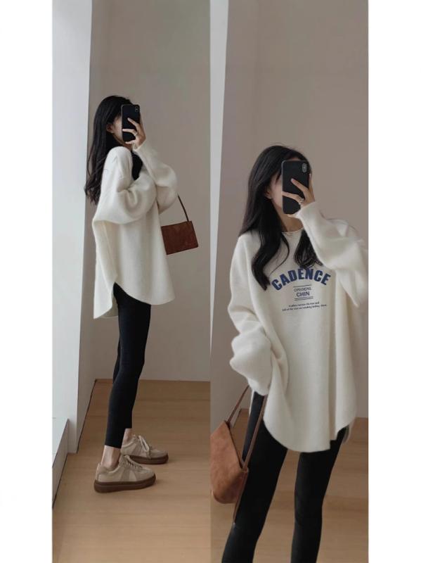 Tシャツ レディース ラウンドネック 長袖 春秋 カットソー チュニック ゆったり ドイツ製ベルベット風 カジュアル かわいい 韓国風 ホワイト グレー レッド ピンク系