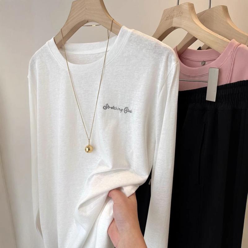 Tシャツ レディース 長袖 春夏 薄手 刺繍 天竺 雪花コットン ゆったり トップス カットソー 接触冷感 部屋着 普段使い 韓国風 カジュアル