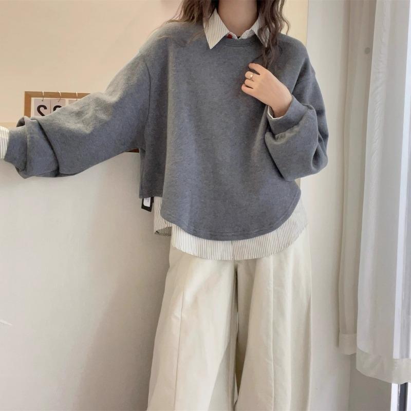 スウェット レディース ゆったり チュニック トレーナー 長袖 灰色 韓国風 かわいい 普段使い ルームウェア 部屋着 M L XL 2XL 3XL 再生繊維