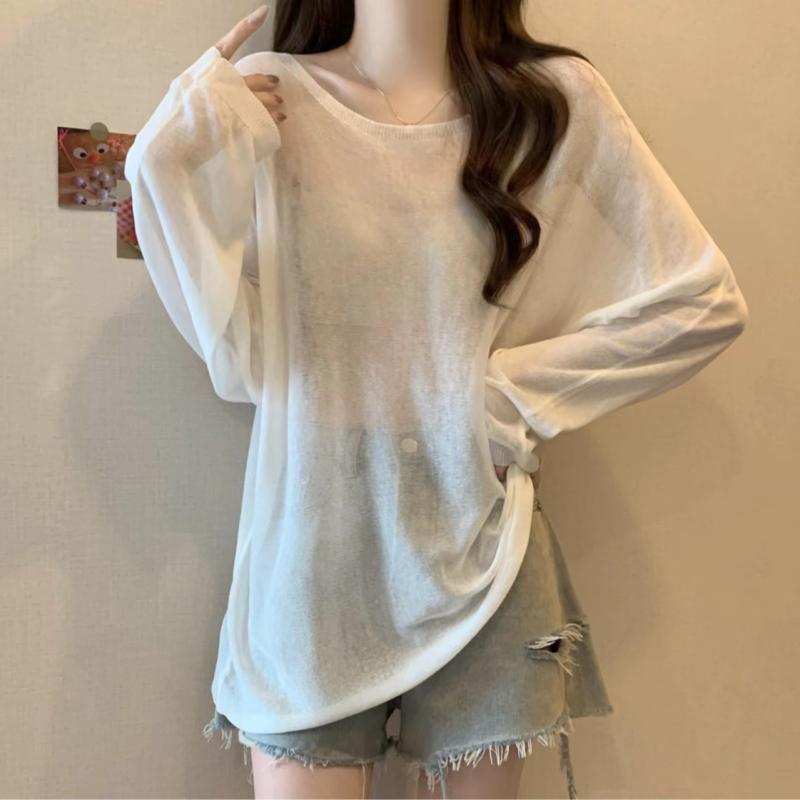Tシャツ レディース 竹節綿 接触冷感 長袖 トップス 春夏 薄手 オーバーサイズ ゆったり 体型カバー 紫外線対策 日焼け防止 普段使い おしゃれ かわいい