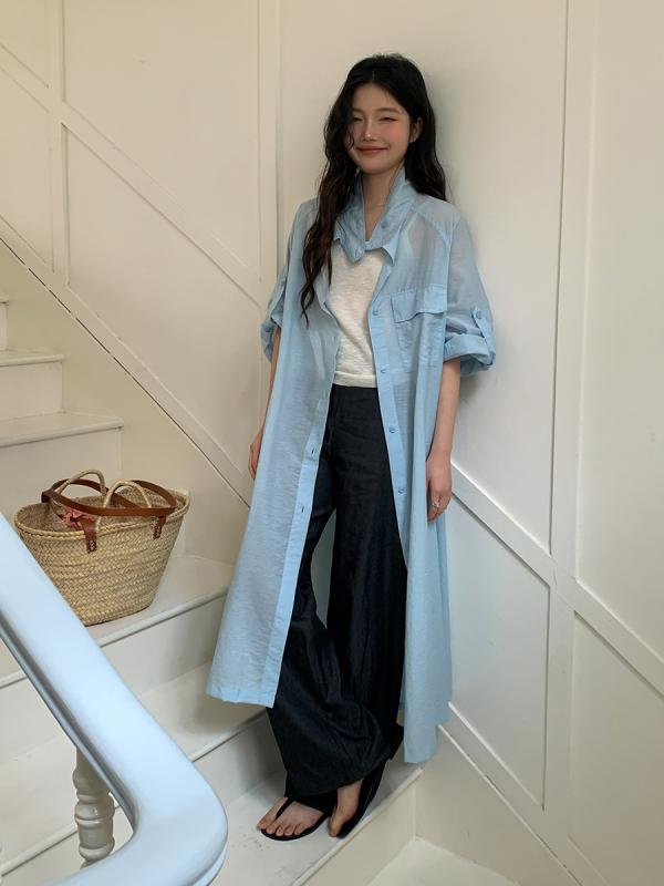 ワンピース レディース 韓国風 立襟 ロング丈 シャツワンピース 開襟 コットン混紡 春夏 半袖 パッチワーク ゆったりサイズ カジュアル 日韓スタイル 普段使い