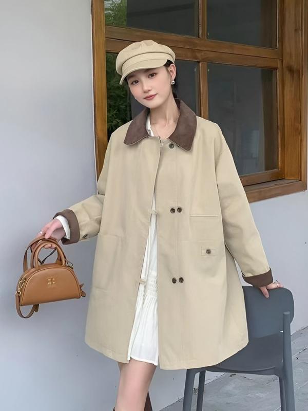 コート レディース 大きいサイズ 配色 襟付き 防風 アウター 春秋 ポリエステル 通勤
