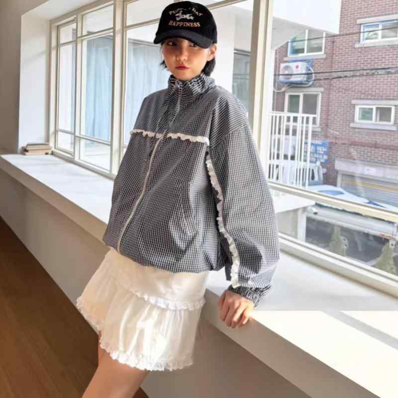 コート レディース 春 スプリングコート 韓国風 チェック柄 切り替え フード付き 薄手 アウター ゆったり 長袖 カジュアル かわいい 日焼け防止 紫外線対策