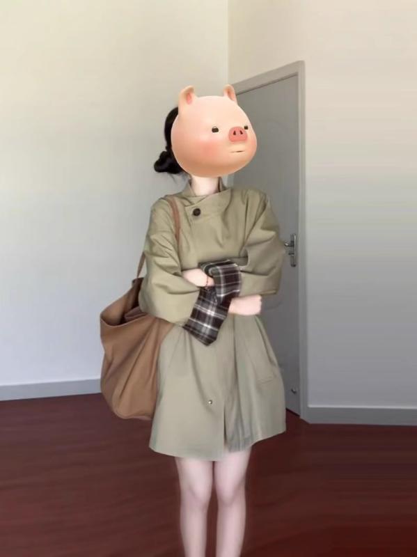 厚地の外套 レディース 烏兎 薄っぺら ゆったり 心地好い カーキ緑であること 立襟 幾何学学飾りつけ アウター 普段使い走り 通い