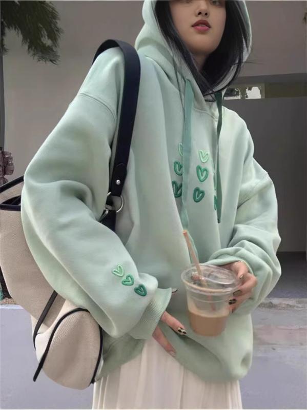 パーカー レディース ゆったり BF風 便便たる感 韓国 春 秋 ポリエステル 刷り上げる 緑 S M L XL 日韓 心地よい