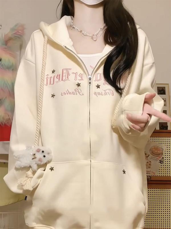 パーカー レディース 秋冬 かわいい カジュアル ゆったり 長袖 韓国風 ジップアップ 杏色 裏起毛 暖かい トップス 普段使い