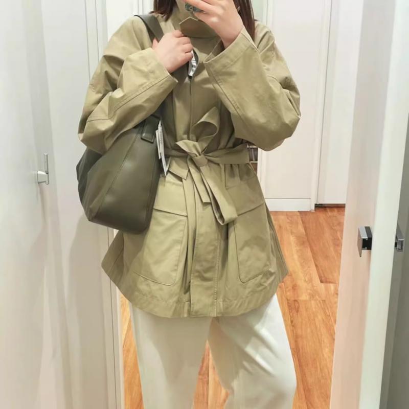 厚地の外套 レディース 春夏 アウター ゆったり 長袖 ミリタリー 細工物 黒いこと オリーブ 深米色 青緑