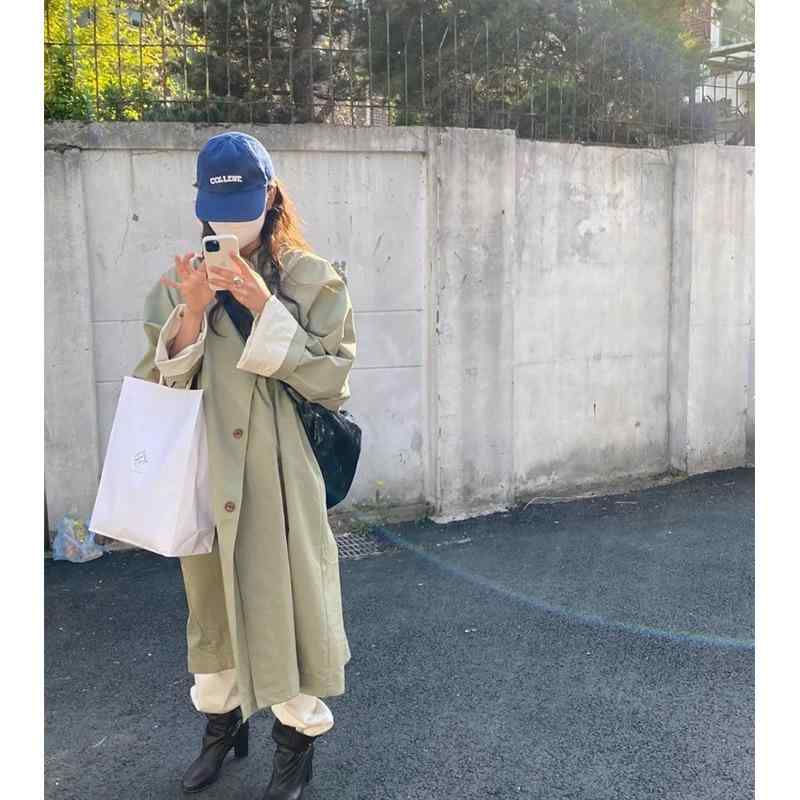 コート レディース ミリタリー風 ゆったり 立襟 ミドル丈 コットン 通勤 米グリーン