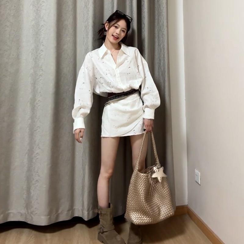 シャツ レディース 長袖 ワンピース 春夏 Aライン 膝上 丈 ポリエステル 高見え きれいめ おしゃれ デート 通勤 オフィス 白 無地 接触冷感