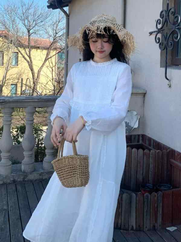 ワンピース レディース 森ガール 復古 法式 レース ロマンチック 白色 ゆったり ?麻 宮廷風 仙女 長袖 春 Aライン ミモレ丈 チャイナ風 文芸 ?古 高腰｜イーマイショップ 9,703円