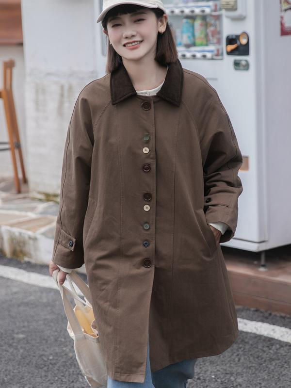 厚地の外套 レディース 烏兎物 小っちゃい 長袖 成人女性服 ロング丈 襟付き添い人 ゆったり大きさ 日韓表現スタイル 心地好い 珈琲色