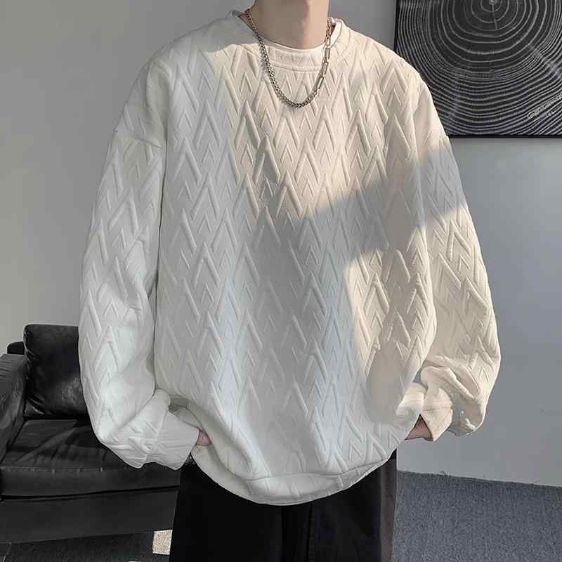 Tシャツ 男性用 長袖Tシャツ 春秋 薄手 ポリエステル 提花 丸首 無地 ゆったり インナー 黒 白 ベージュ