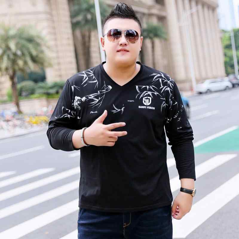 Tシャツ メンズ 男性用 Vネック 長袖 プリント 大きいサイズ ゆったり コットン混紡 春秋冬 ビッグシルエット 普段使い