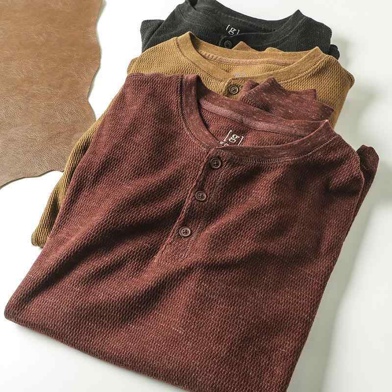 メンズ 長袖 Tシャツ トップス 丸首 ストレートシルエット ワッフル格子 羊毛 混紡 無地 黒 鉄錆色 土色 ライトグレー 春夏 秋冬 通勤 普段使い 部屋着 軽量 伸縮性 吸湿速乾 カジュアル スタイル 青年 向け ユニセックス