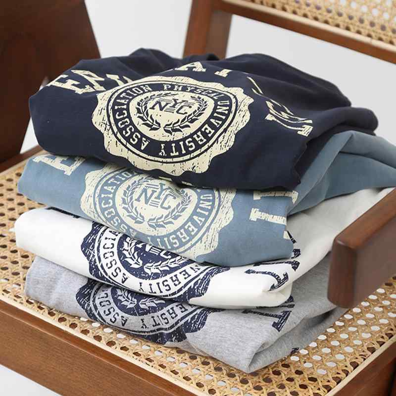 Tシャツ 男性用 コットン トップス 長袖 カットソー プリント 磨毛加工 カジュアル ゆったりサイズ 春秋 ブルー ホワイト グレー