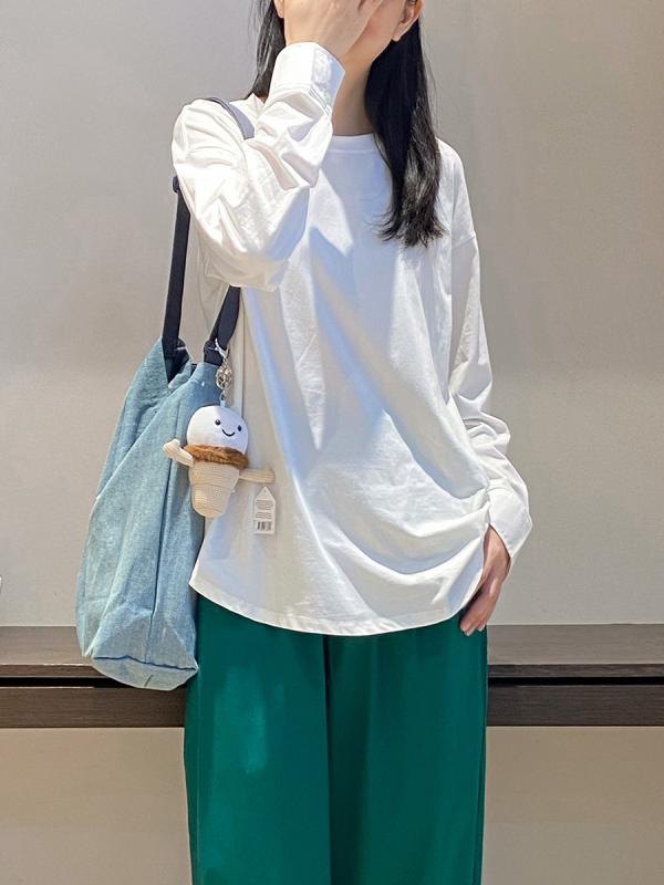 プルオーバー レディース 長袖 トップス 純綿 カットソー 丸首 ティーシャツ ゆったり 当たること冷感 吸湿速乾 うつり変わり 心地好い 象牙色 黒いこと オレンジ色系 青み