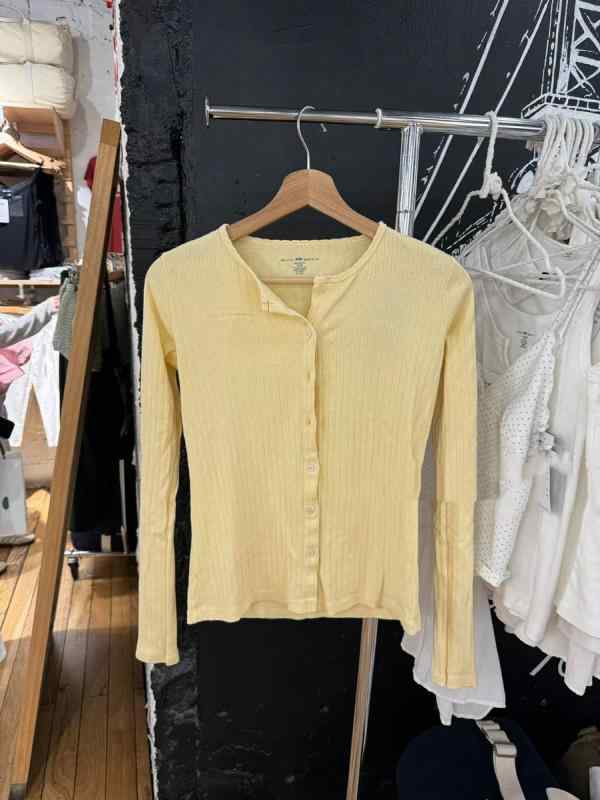 Tシャツ レディース 春夏 カーディガン 長袖 コットン ニット トップス カットソー フリーサイズ 淡い黄色 学院風 かわいい 清新 甘め