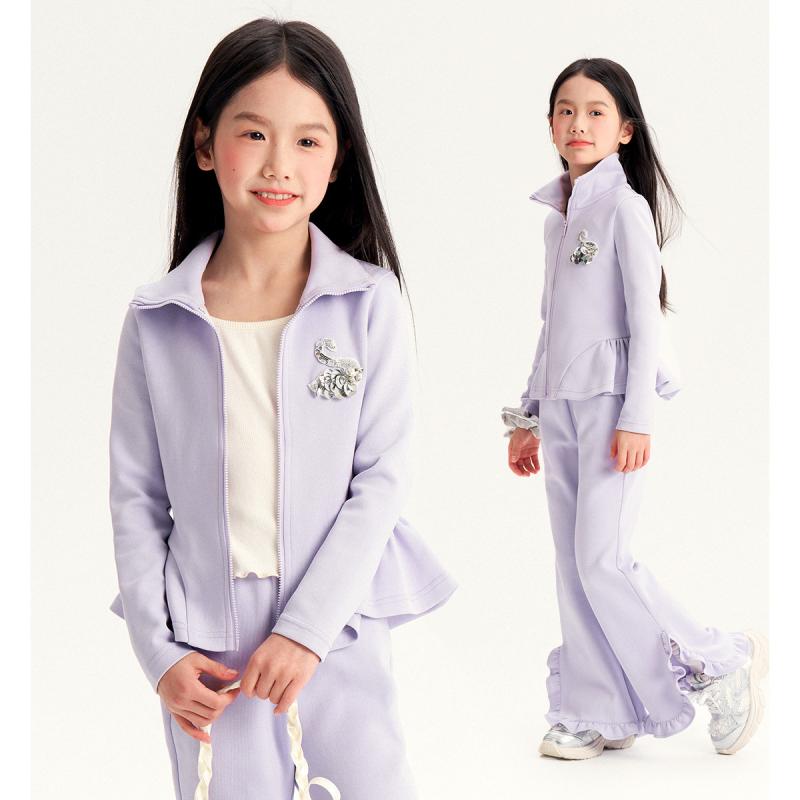 子供用ニットセットアップ パンツスーツ 春物 女の子 中高学年サイズ 長袖トップス ズボン 上下2点セット 通園 通学 普段着